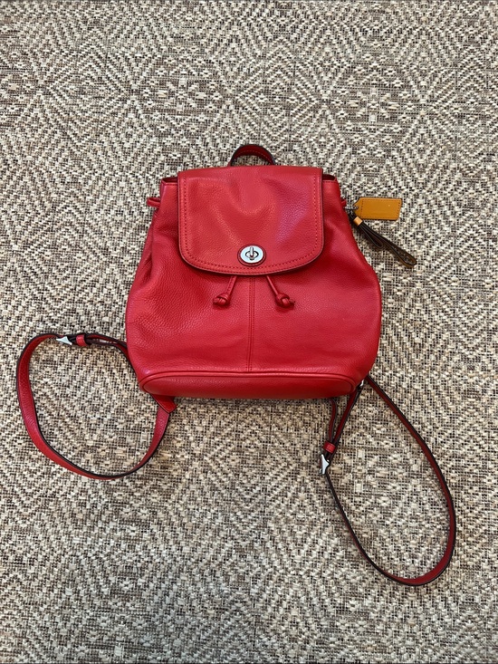 Coach Handbags - Coach Bright Red Pebbled Leather Mini Backpack with Turn-Lock Flap